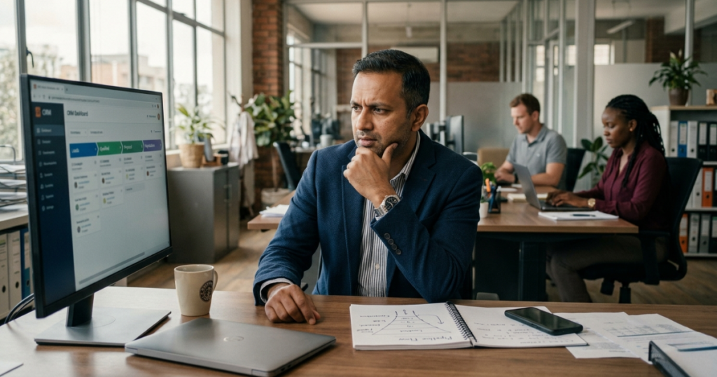 CRM implementation mistakes — business leader reviewing CRM pipeline that is not producing commercial insight in Nairobi office