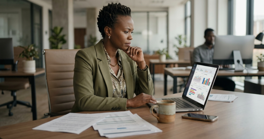 Why digital marketing is not working — marketing professional reviewing fragmented channel results in Nairobi office