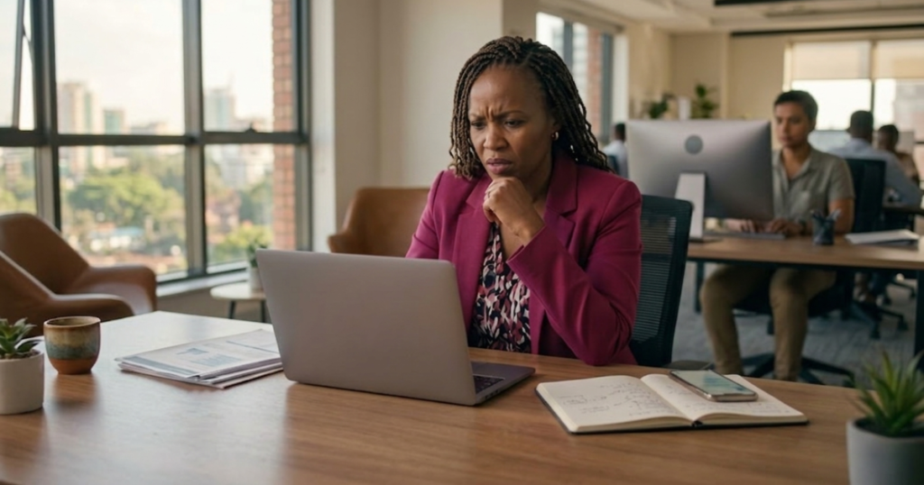 Why marketing is not working — business owner reviewing rising visibility metrics without matching client growth in Nairobi