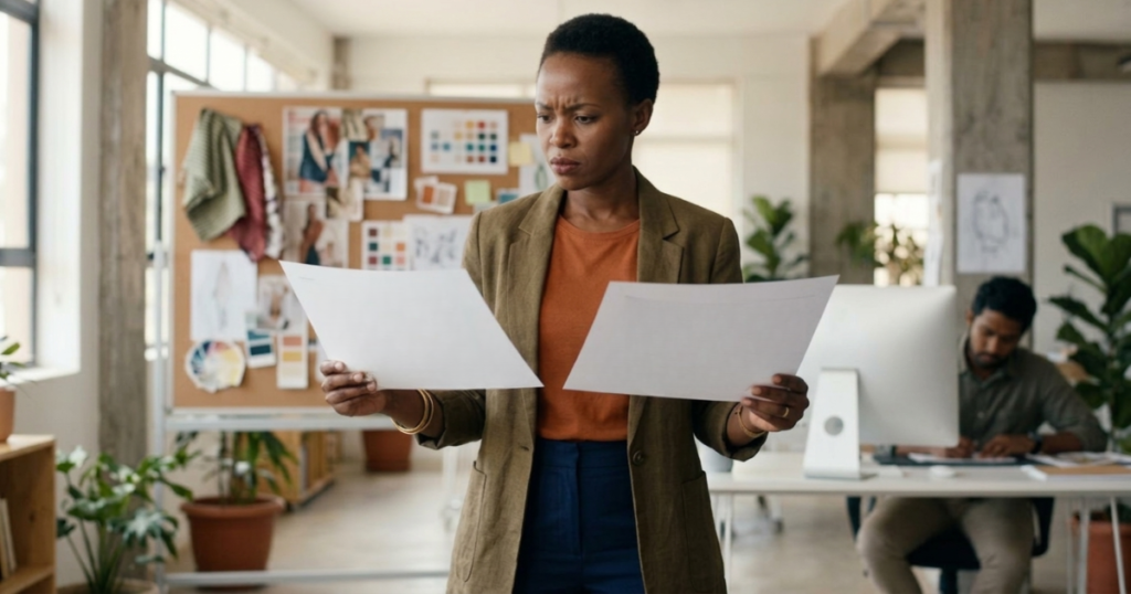 Brand strategy — business owner comparing brand identity versions and recognising that the positioning has not changed Nairobi